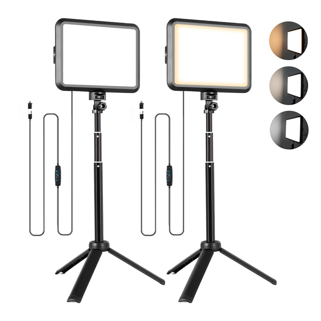 NiceVeedi LED Photography Lighting Kit, 2-Pack 8” Portable Video Light with Adjustable Tripod Stand, 2800K-6500K Dimmable Softlight Studio Light for Zoom, Game Streaming, YouTube